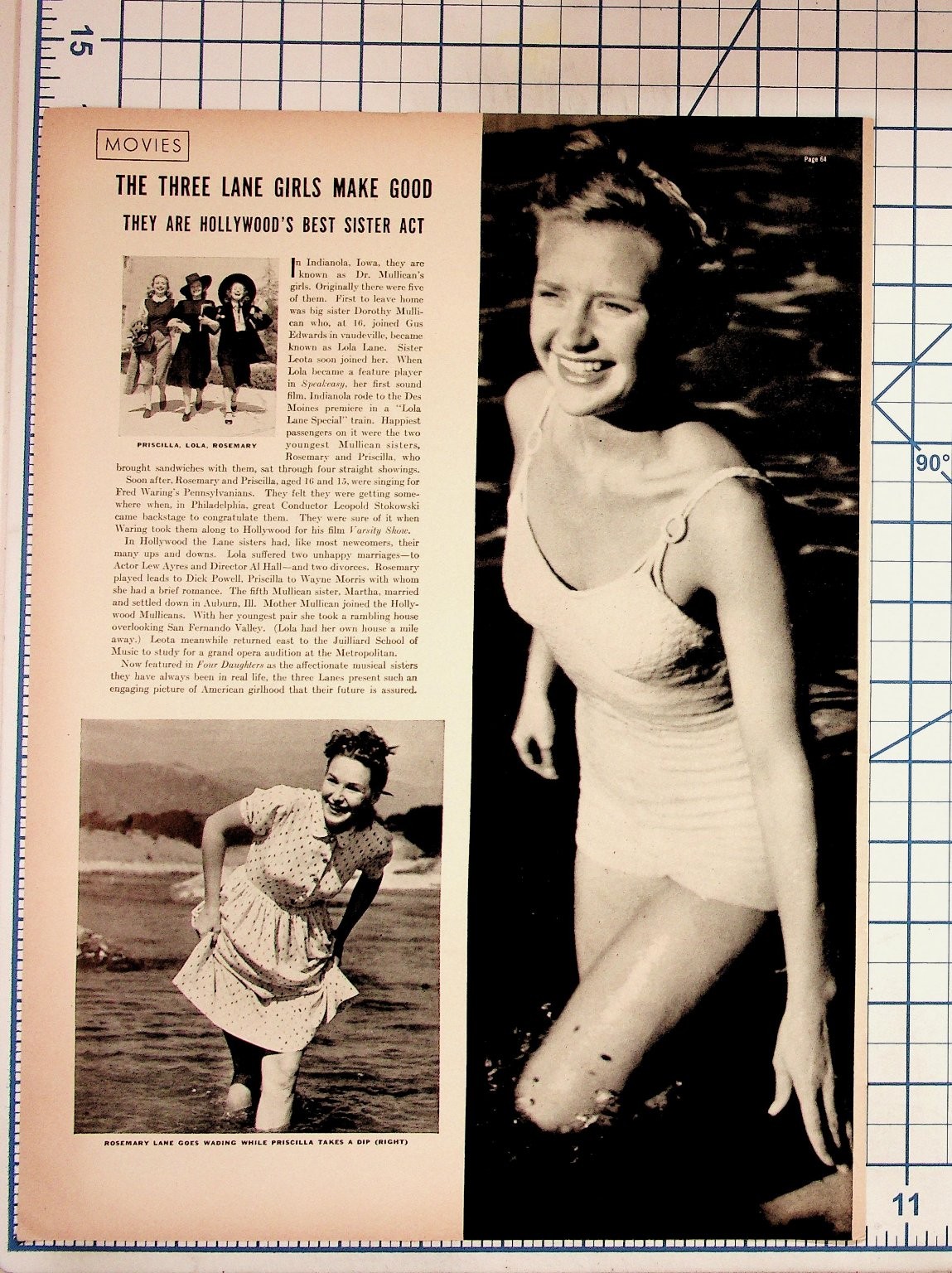 Lane Sisters Vintage 1930s Magazine Article Priscilla Rosemary Lola Hollywood