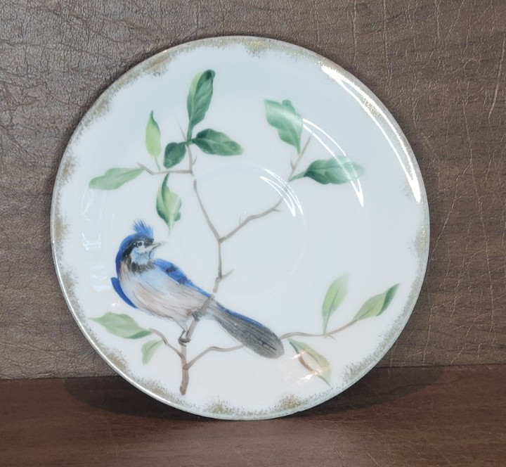 Lefton Blue Jay Joy Plate Saucer E2167 E2168 Hand-Painted Bird Vintage