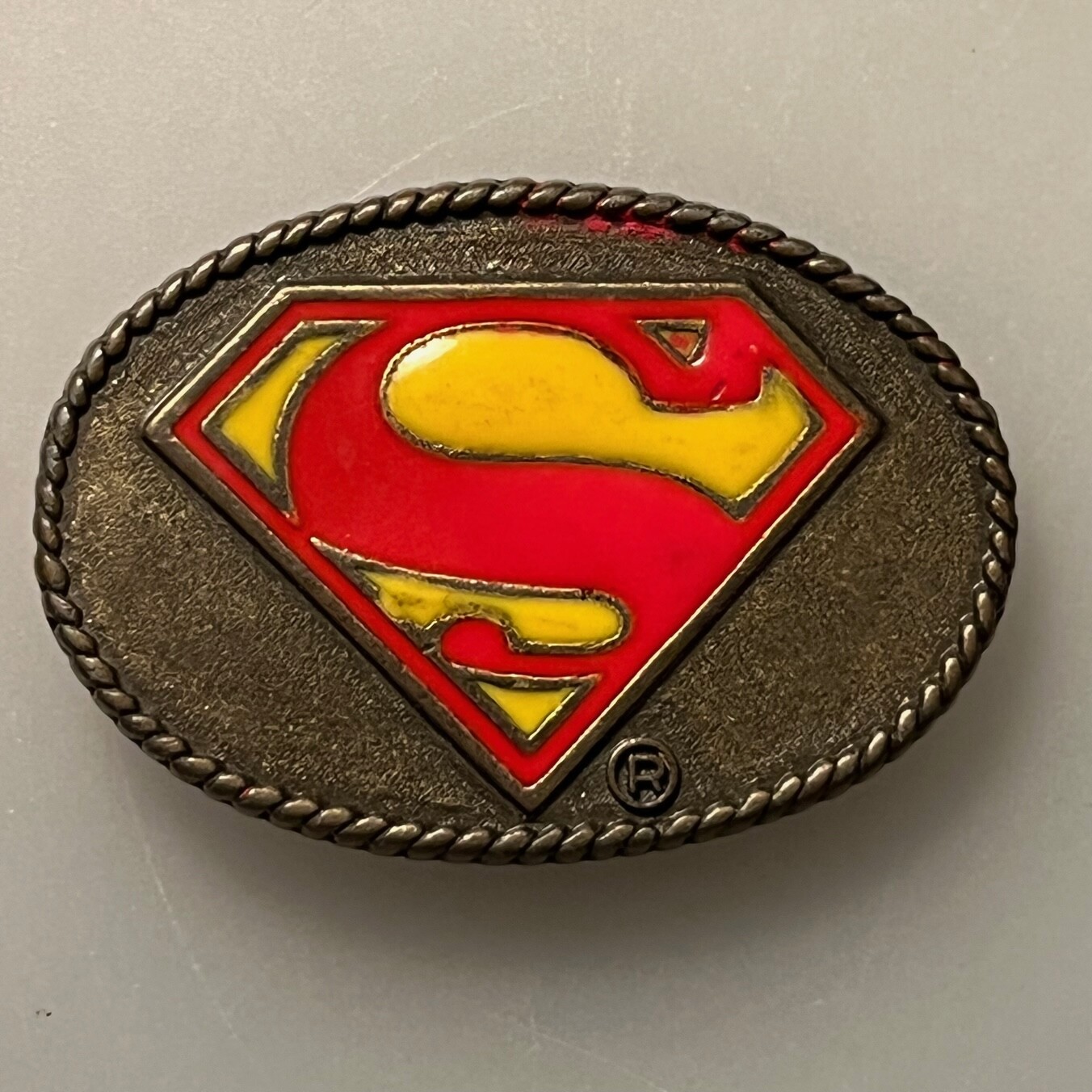 AUTHENTIC Antique SUPERMAN Belt Buckle / Stamped 1944