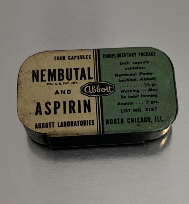 Abbott Labs NEMBUTAL and Aspirin VTG EMPTY Sample Tin Rare Yellowjackets Pharm