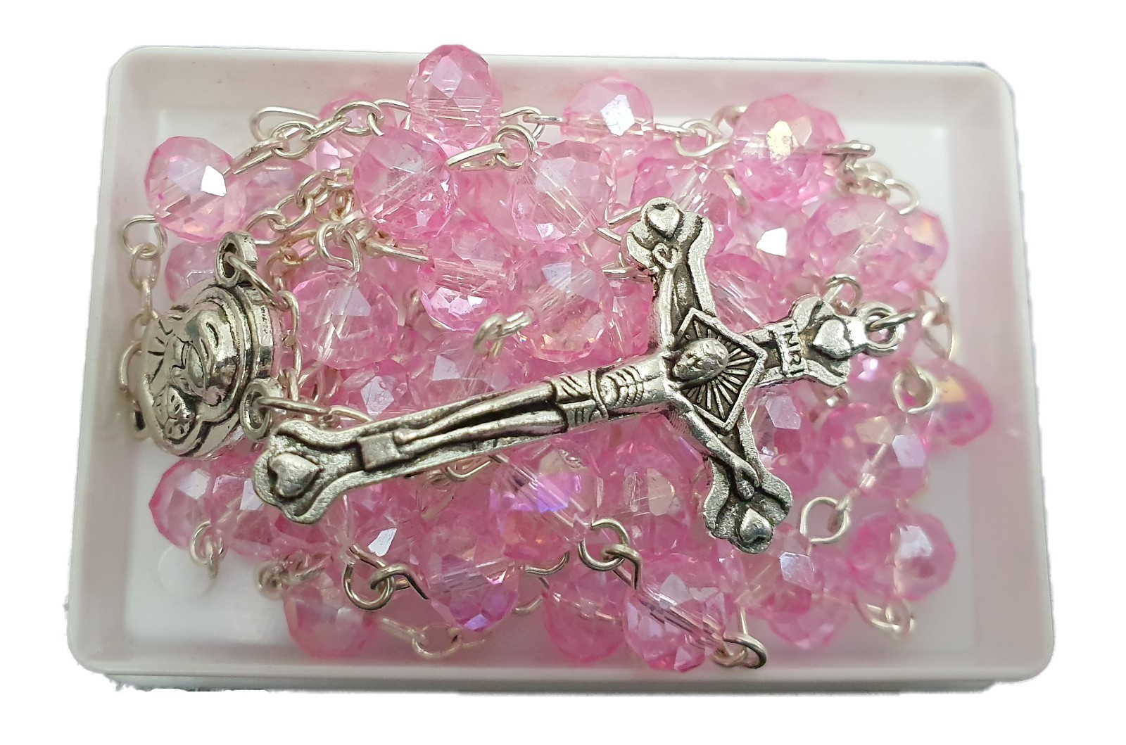 Catholic Pink Jerusalem Crystal Rosary