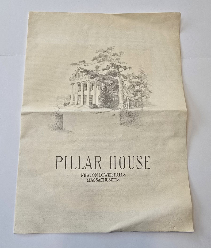 Vintage Pillar House Restaurant Menu - 1980s - Newton Lower Falls, Massachusetts