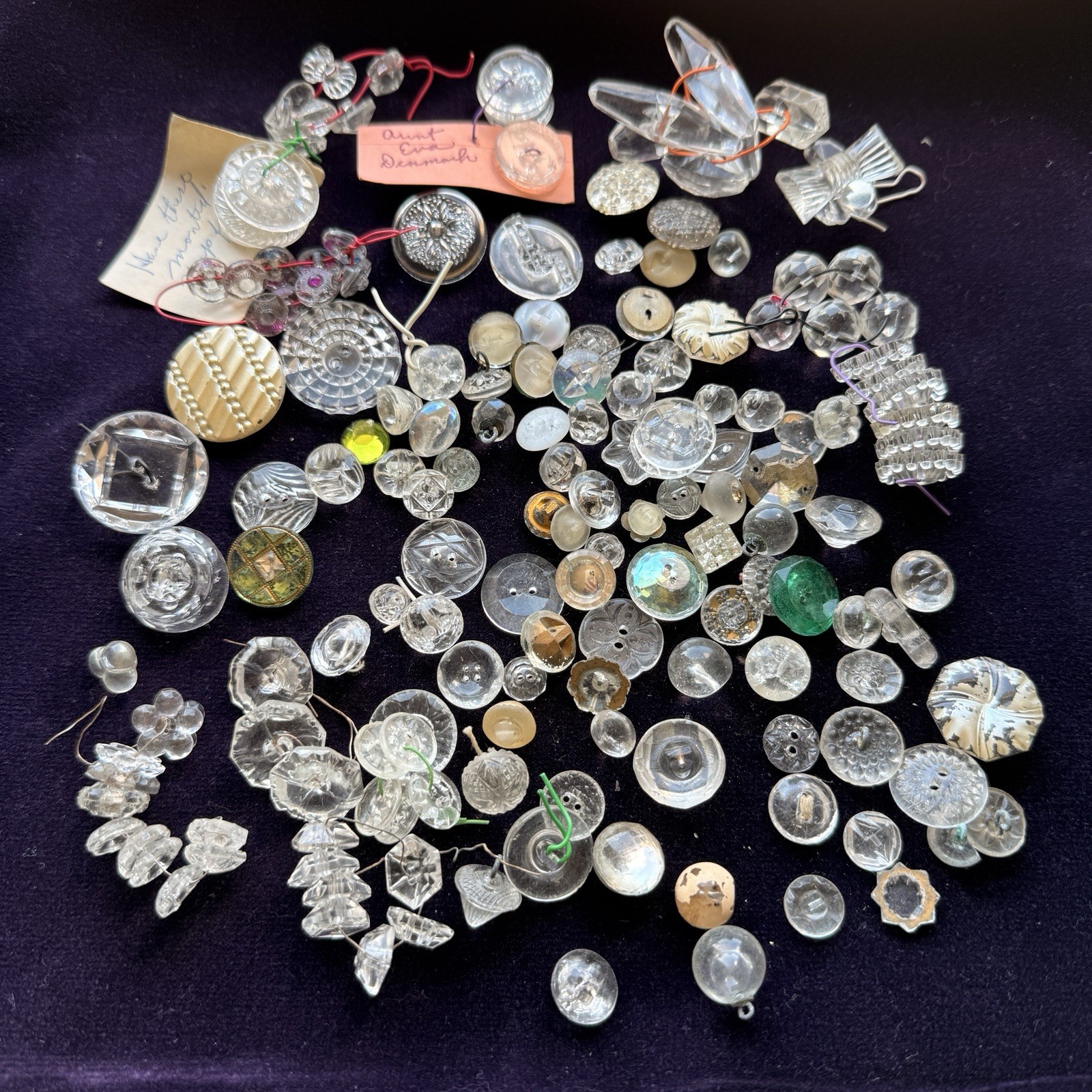 Mixed Estate Lot Vintage Czech Clear Glass Buttons Art Deco Faceted Geometric