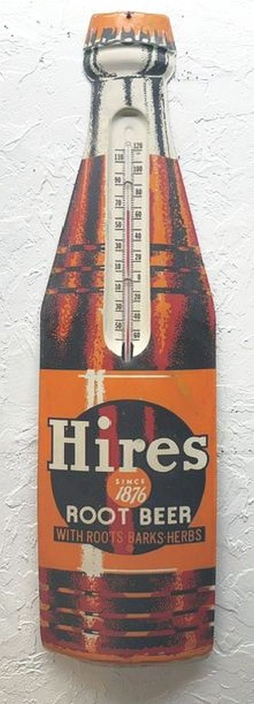 Hires Root Beer Bottle Thermometer Metal Sign. Vintage 1950s Advertising Hires Root Beer Bottle Thermometer Metal Sign. Vintage 1950s Advertising