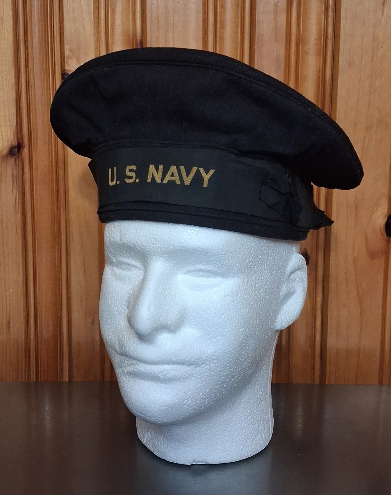 Vintage WWII 1950s US Navy Wool Flat Hat Donald Duck Sailor Cap Tally Size 7