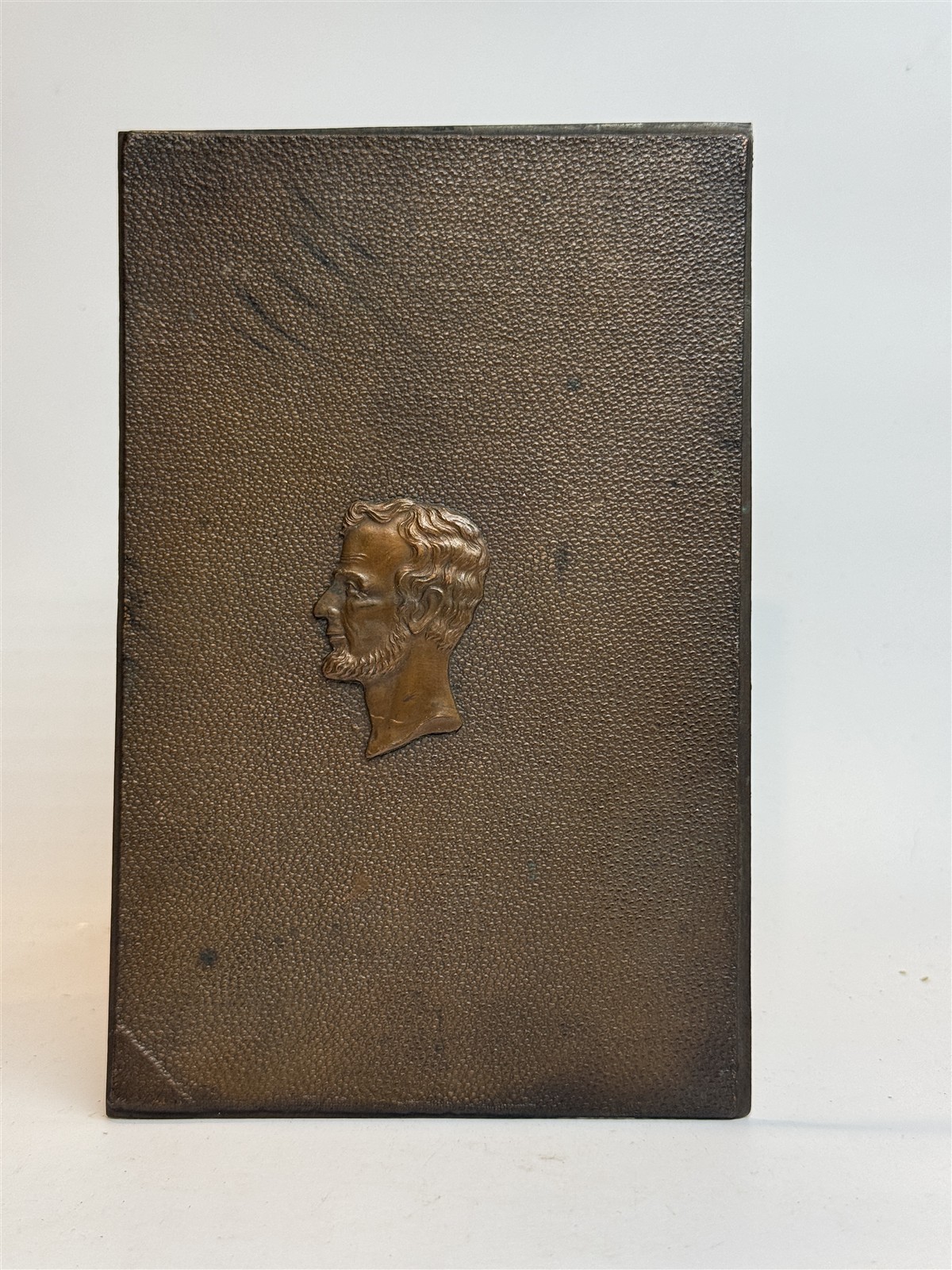 Antique Abraham Lincoln Cast Metal Portrait Plaque Insert c1909-1930 6.75”
