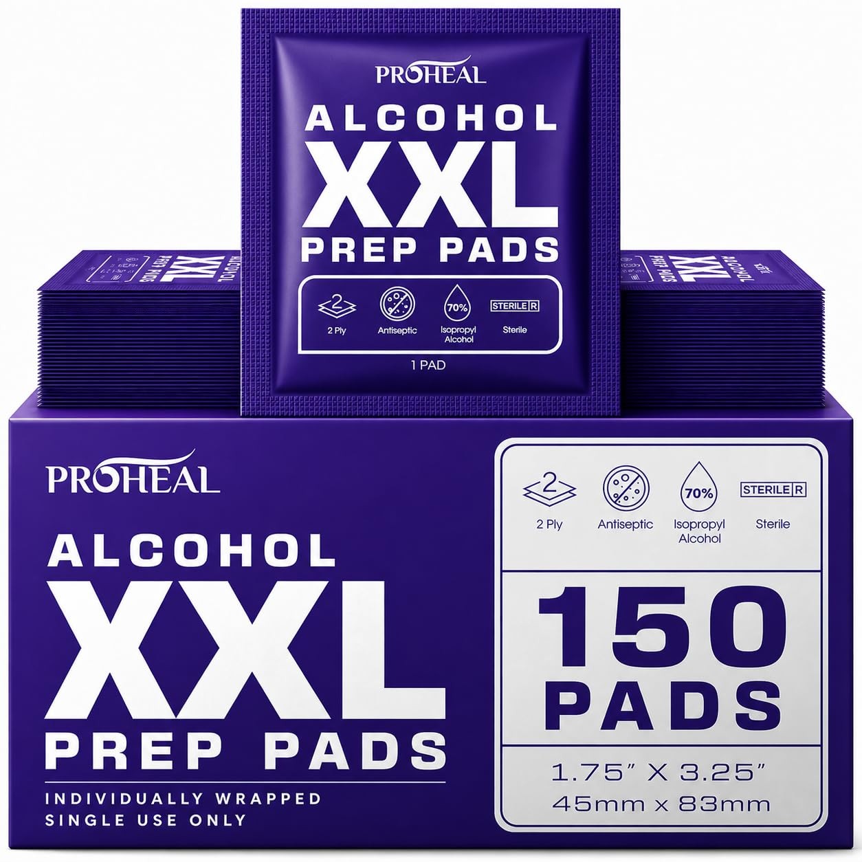 XXL Sterile Alcohol Prep Pads 150 Count - 70% Isopropyl Alcohol Wipes, Indivi...