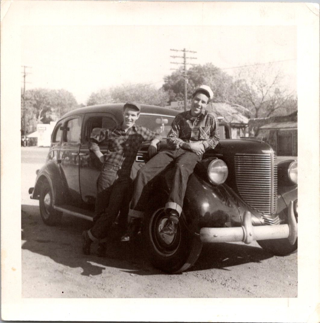 Vintage 1930s Photograph Two Young Men Posing with Classic Car Plaid Shirts Vintage 1930s Photograph Two Young Men Posing with Classic Car Plaid Shirts