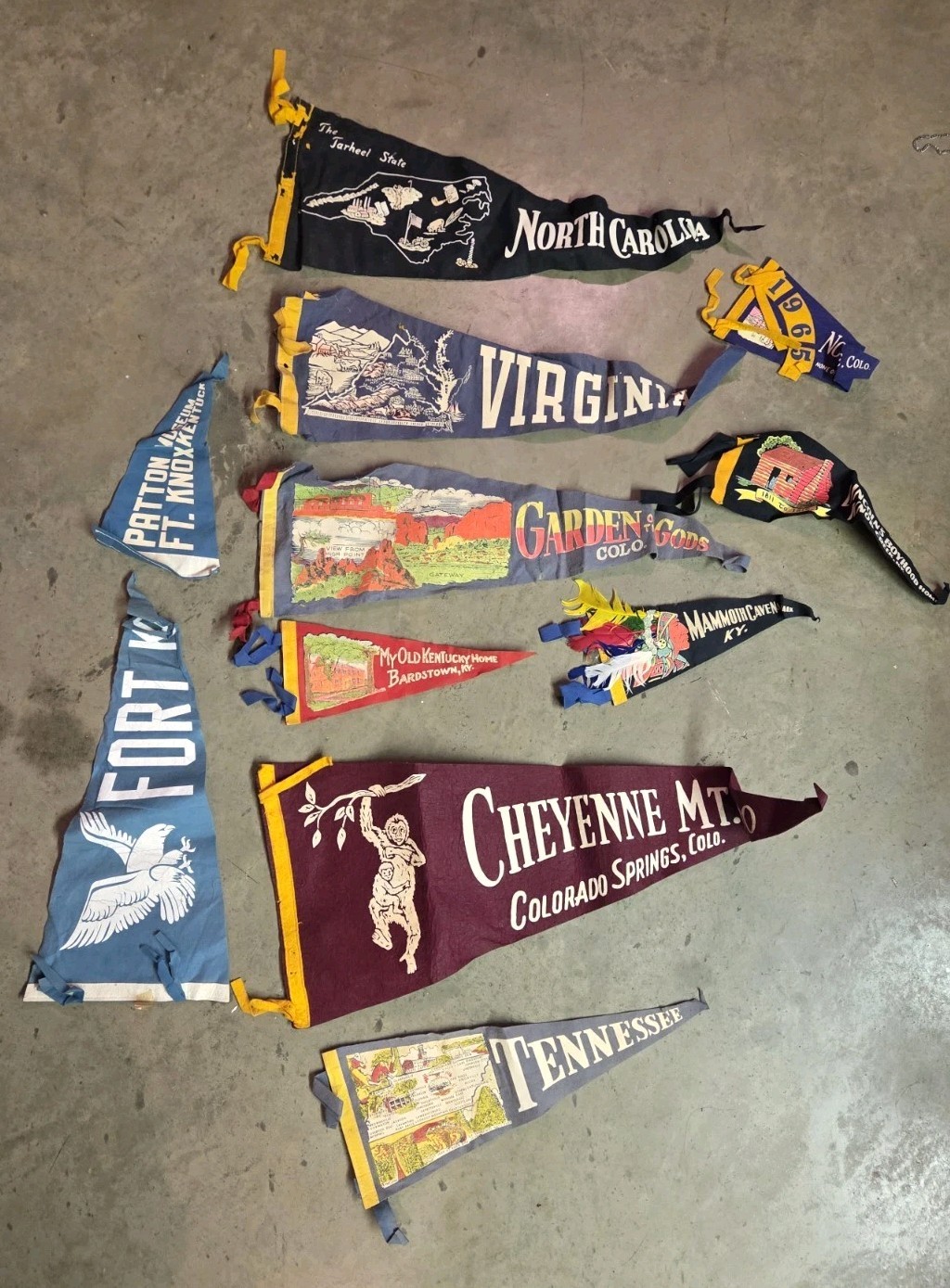 Vintage Tourism Mixed Felt Flags Souvenir Pennants Lot of 11 Various Sizes