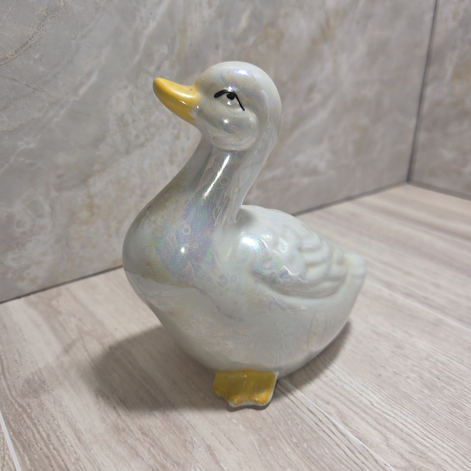 Handpainted Lusterware Porcelain Duck Figurine MCM China Iridescent Pearlized