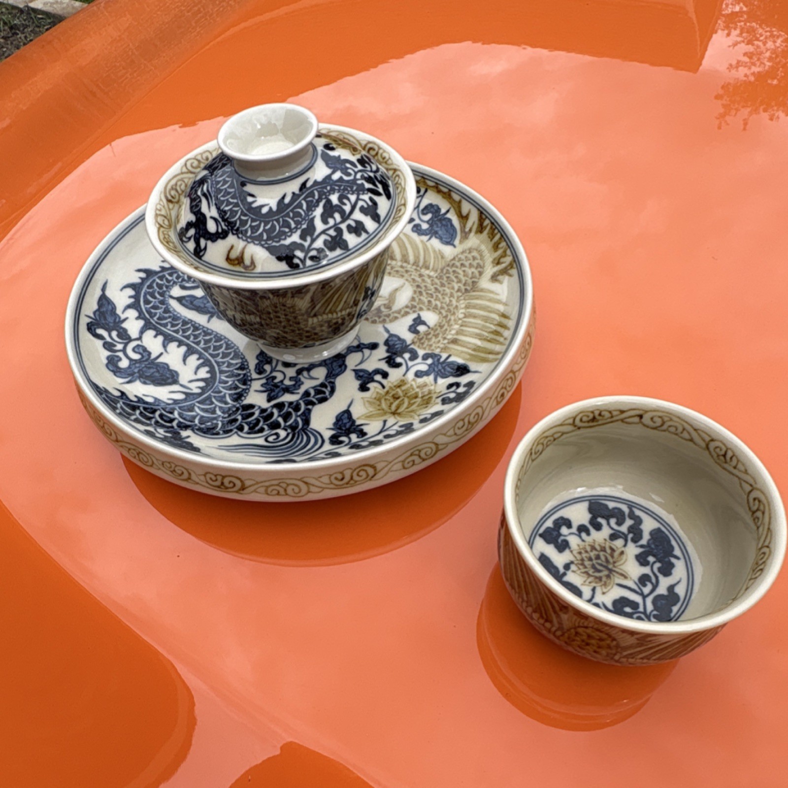 Chinese Porcelain Tea Set | Dragon Pattern| 3-Piece Set