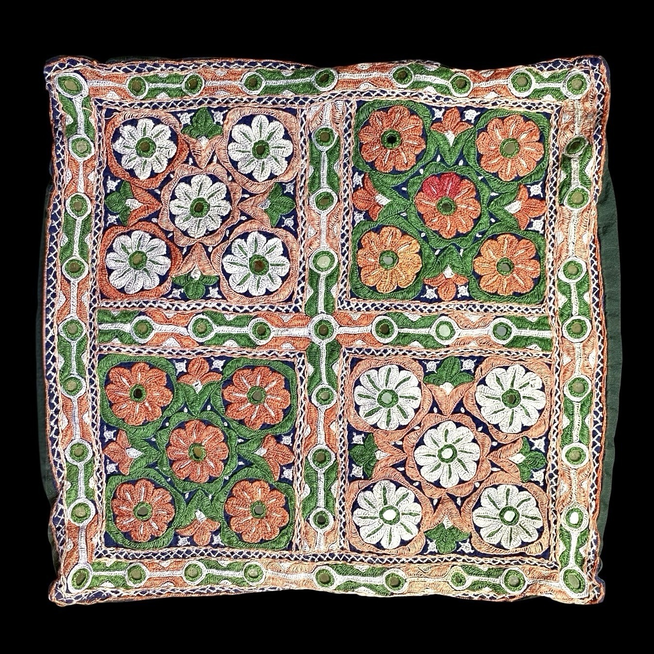 VTG Boho Embroidered Mirror Work Pillow Cover Indian Global Tribal Case 15x13