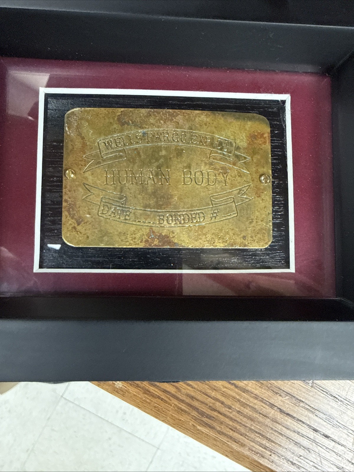 Antique Wells Fargo Exp. Co. Human Body Transport ID Tag Brass Shipping Label Antique Wells Fargo Exp. Co. Human Body Transport ID Tag Brass Shipping Label