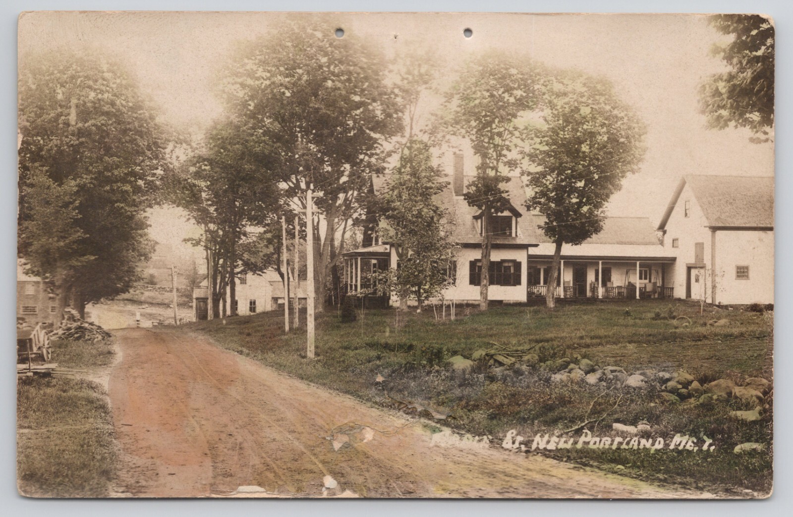 Real Photo Postcard New Portland Maine c1910 Maple Street RPPC  