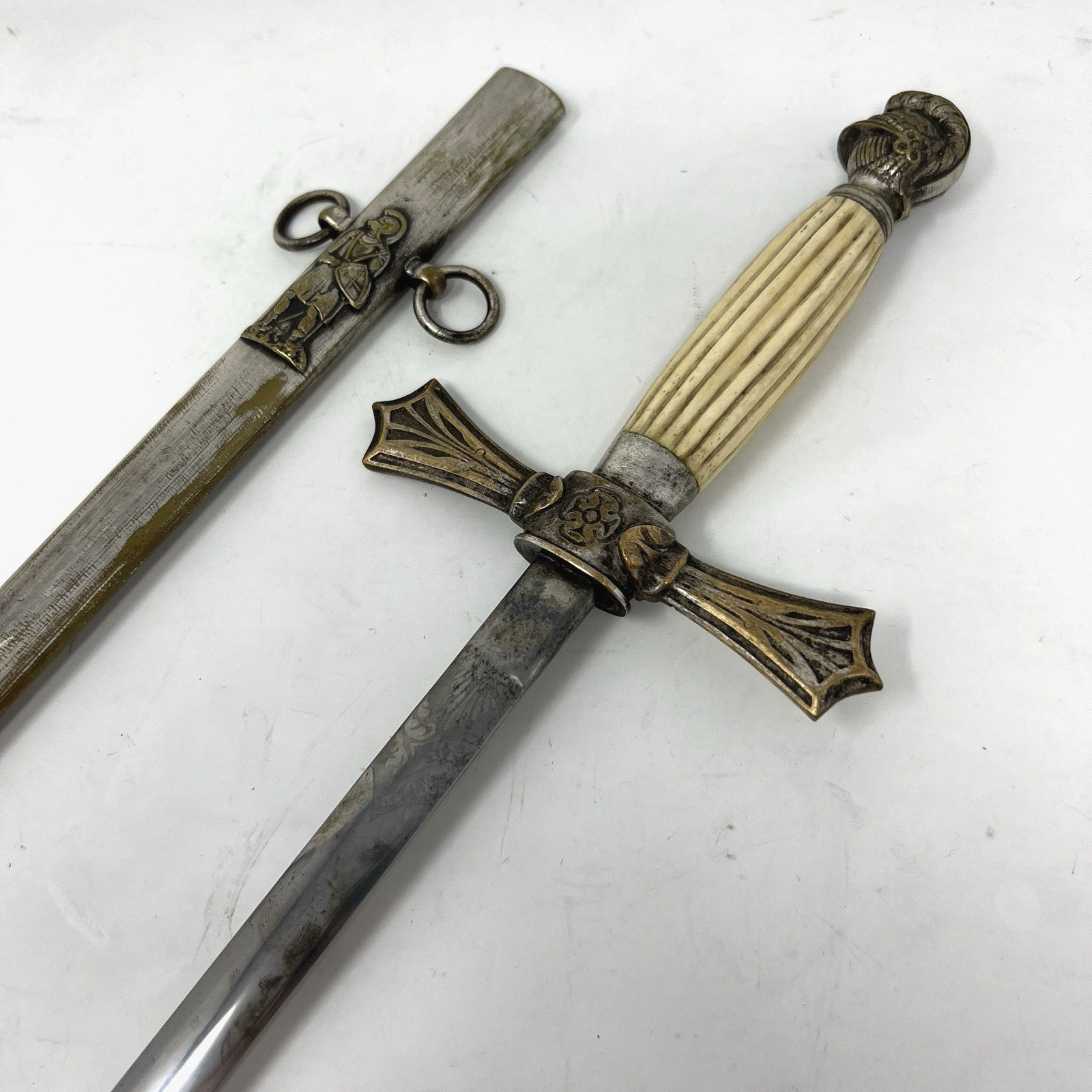 Antique c.1870 T.W. Sweney Reading PA Fraternal Knight Ceremonial Sword Bone