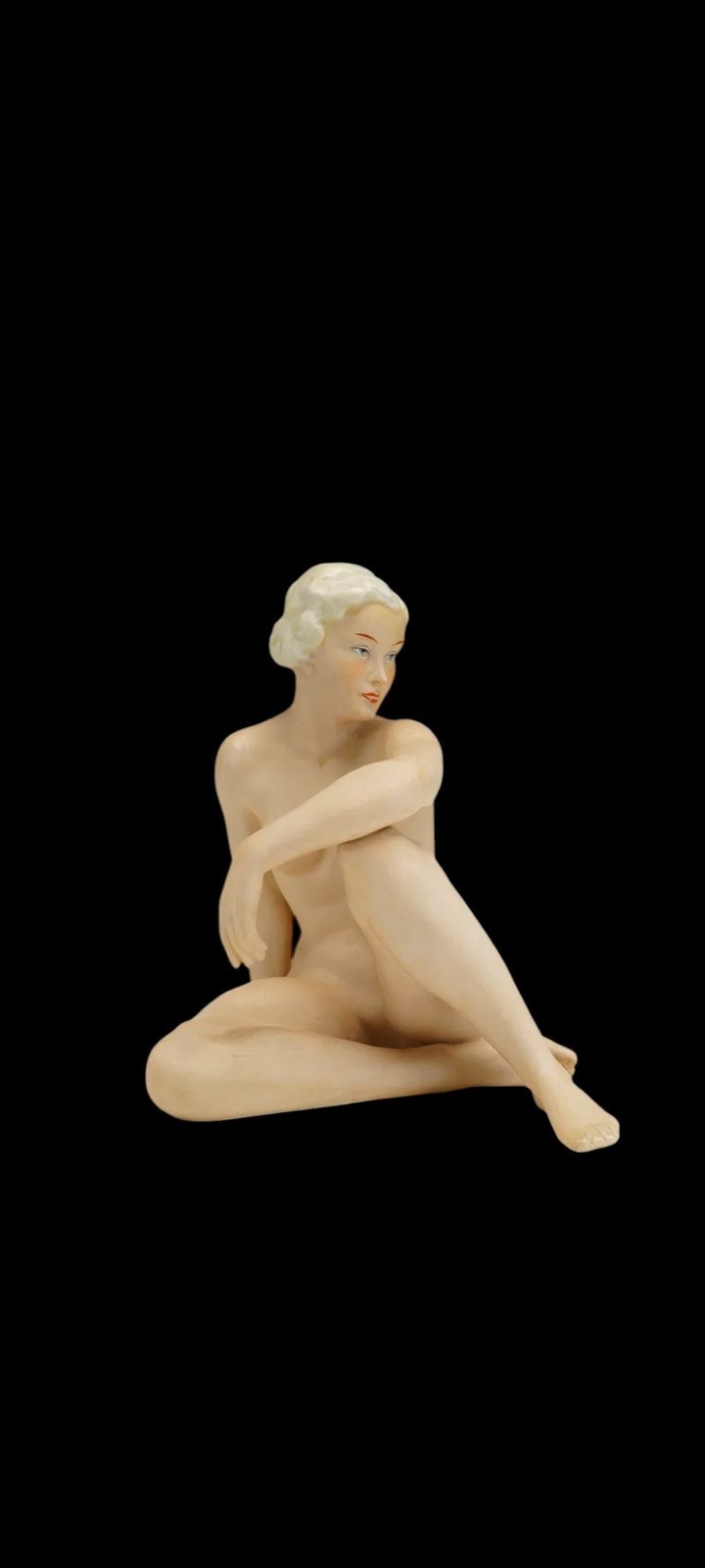 RARE Schaubach Kunst Art Deco Porcelain Figurine, Seated Nude Woman RARE Schaubach Kunst Art Deco Porcelain Figurine, Seated Nude Woman