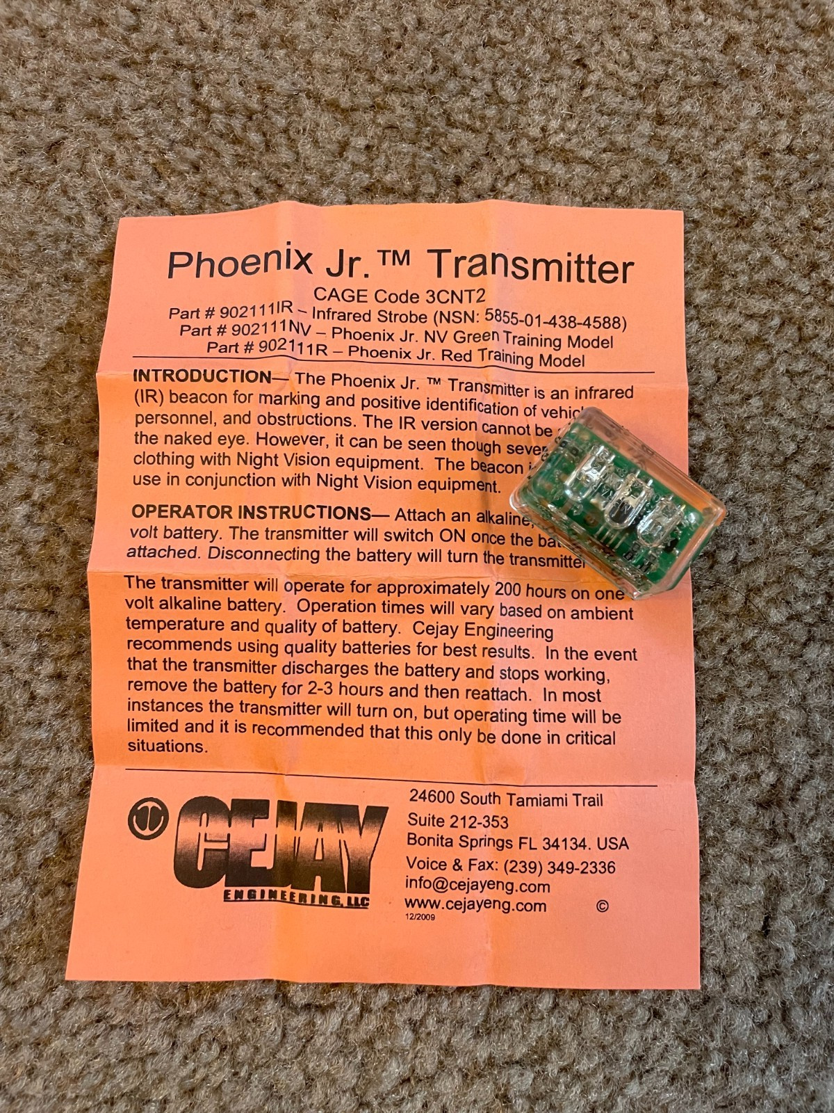 Phoenix Jr IR Transmitter Infrared Beacon Cejay Military New