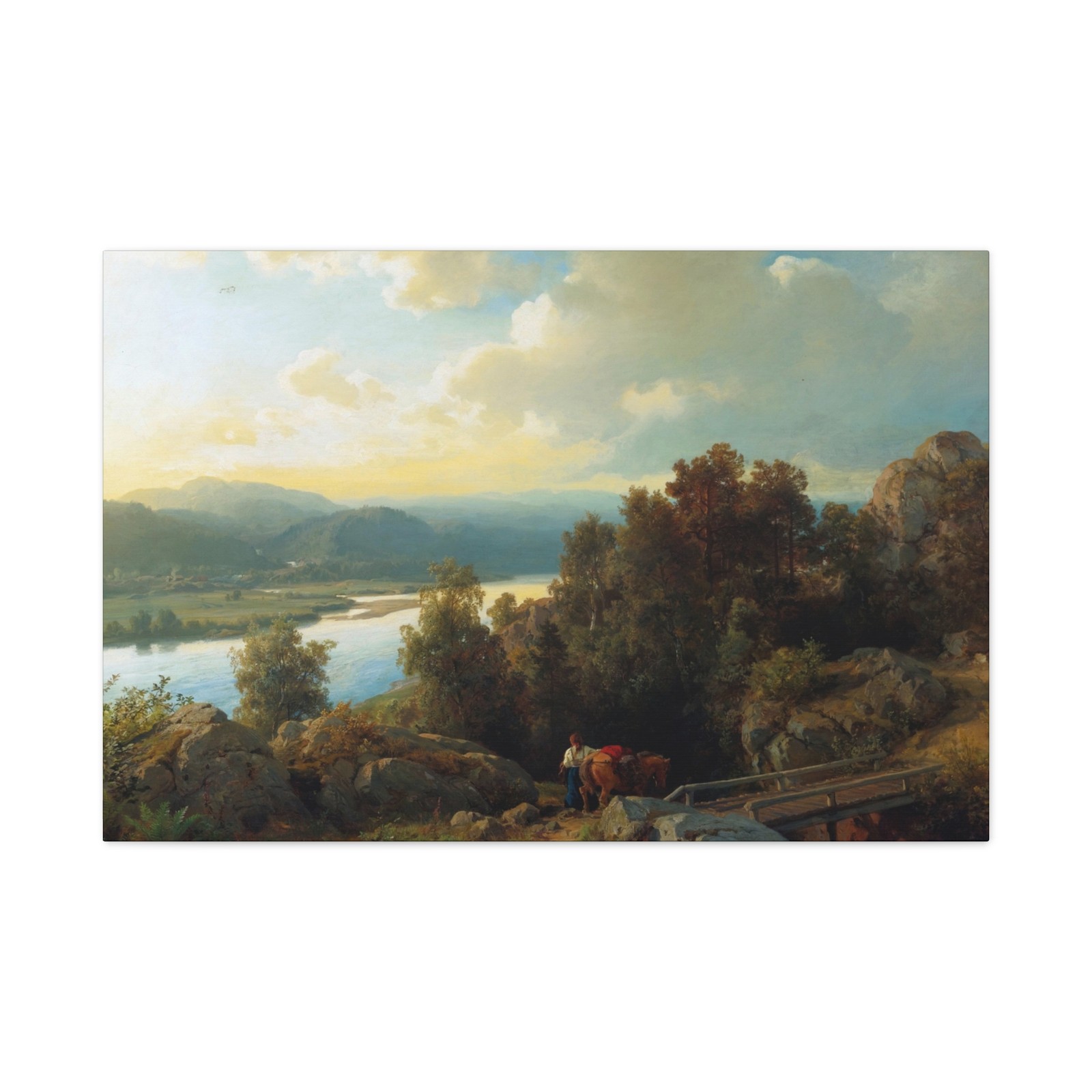 Hans Gude (1825-1903) A Lakeside Landscape 1861 - Canvas Wall Art