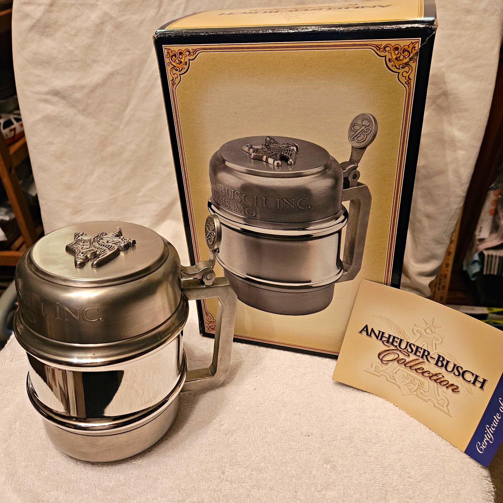 Budweiser Anheuser-Busch Collection RARE Half Barrel Pewter Lidded Stein CS 619