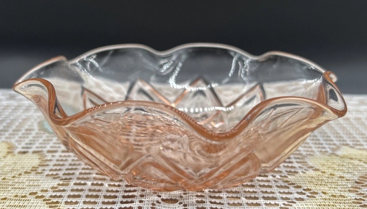 Vintage Pink 5 Inch Glass Bowl. Hand Cut Base With Smooth Fluted Edges. Mint.