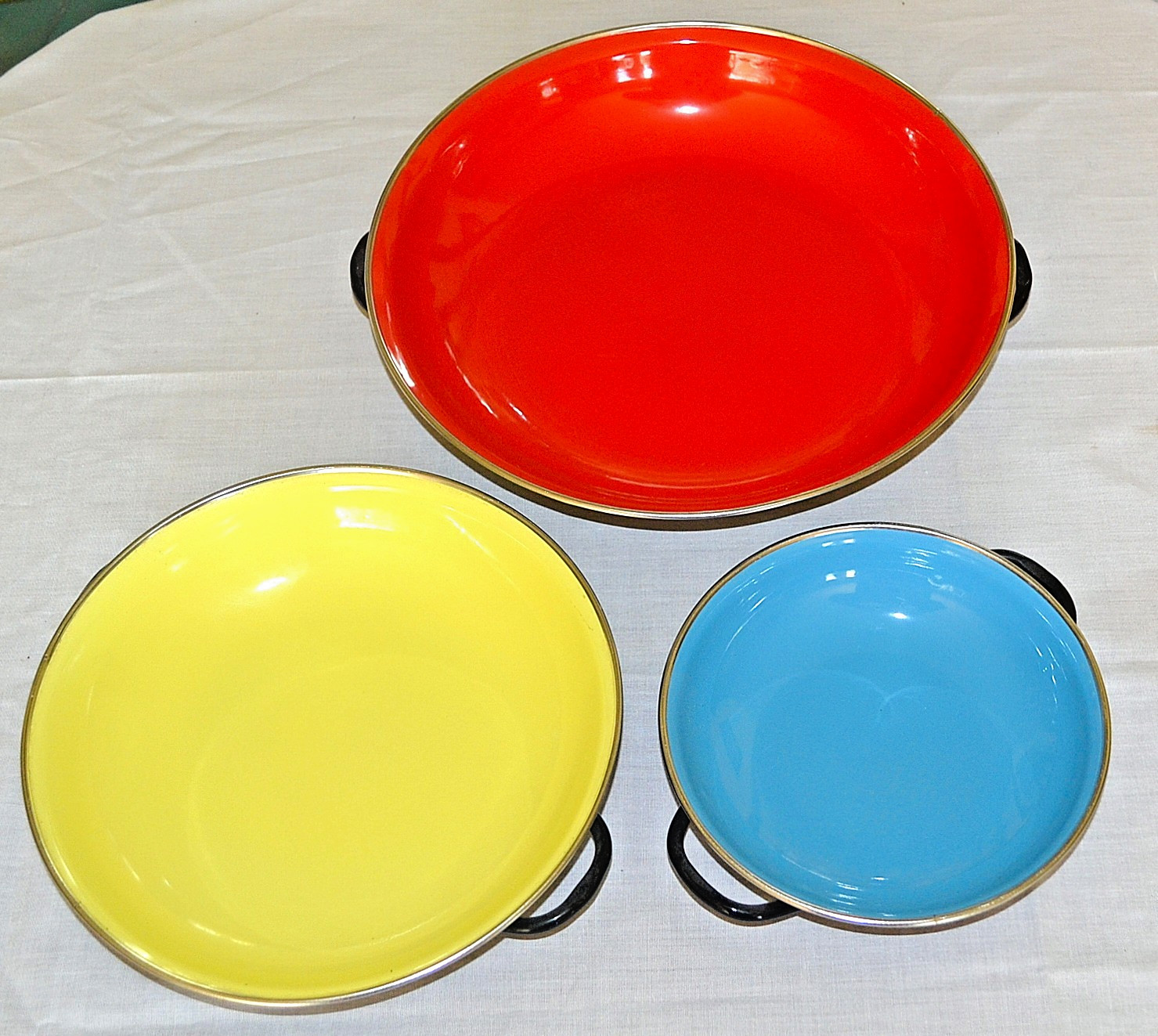 🌟 Enameled Saute Pans by Emo Celji Made In Yugoslavia Set of 3, EXCELLENT COND.