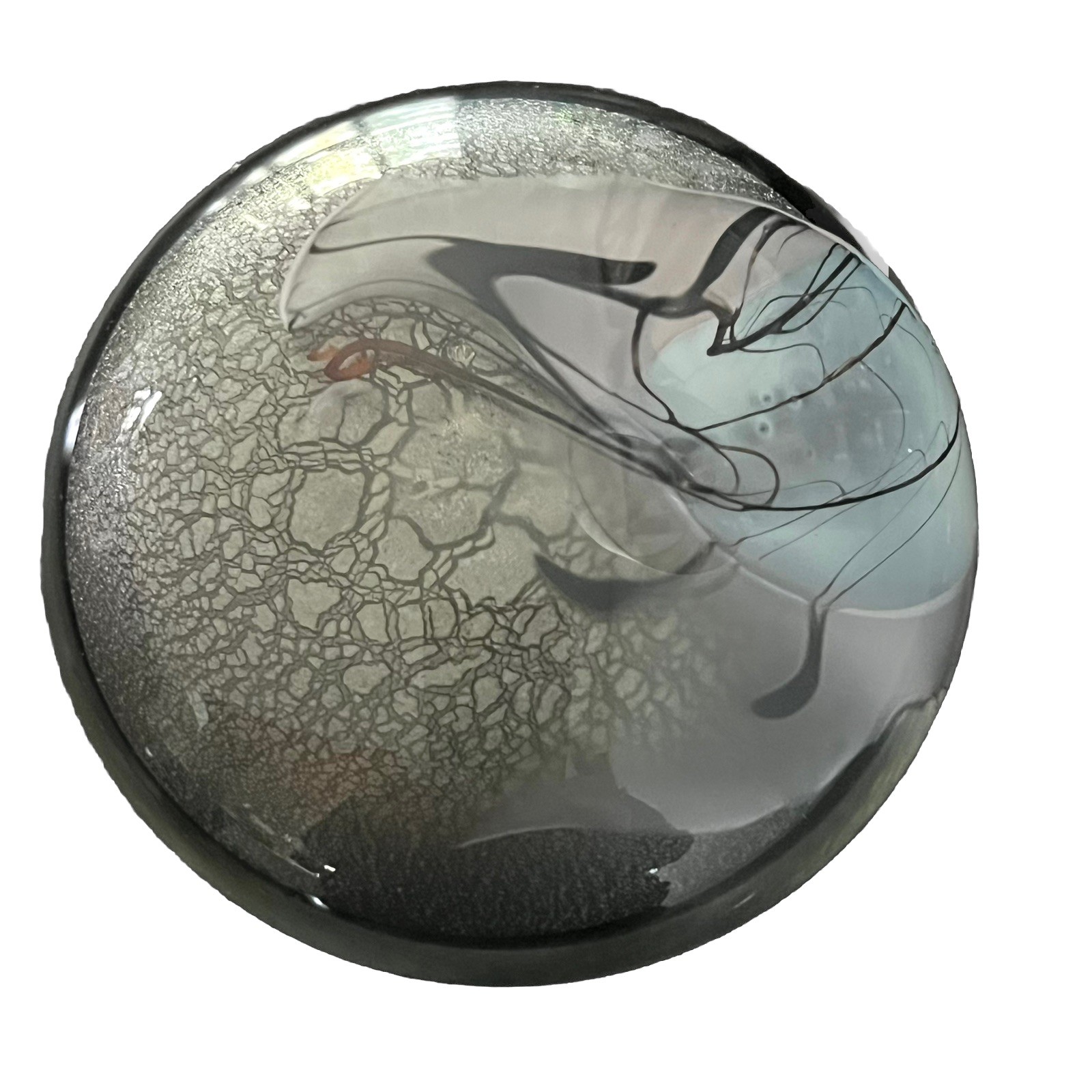 Vintage Art Glass Gray Abstract Design Disc Paperweight Artist Signed 1996 3.5