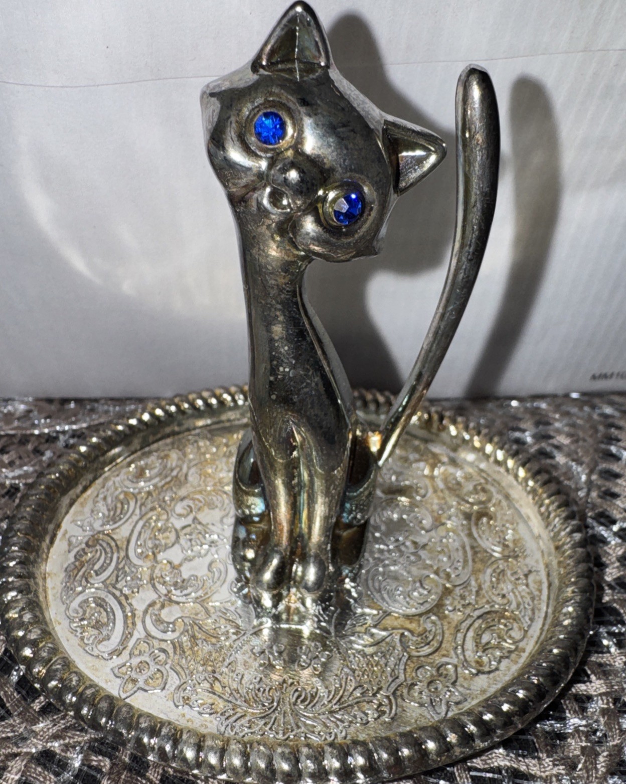 ORCHID ORIGINAL Ring Holder CAT/ Crystal Silverware Figurine, Silver Plated, NWB