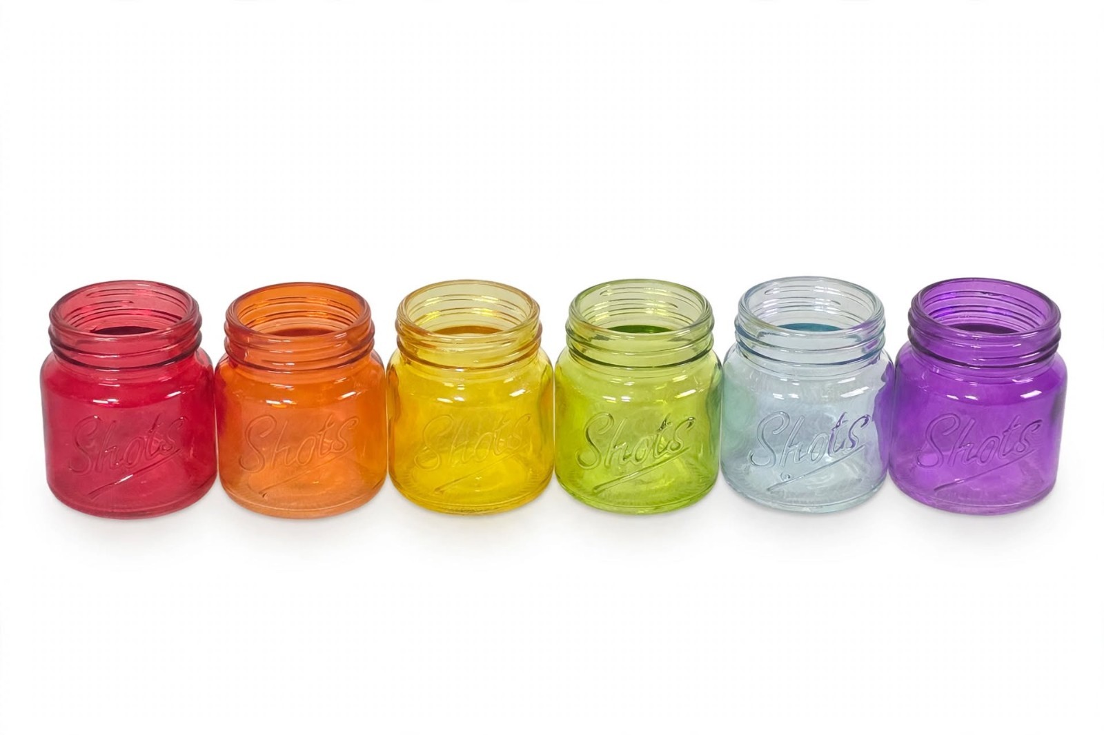 Rainbow Mini Mason Jar Shot Glasses Set of 6 Ball Jar Style Shots 2.3in EUC