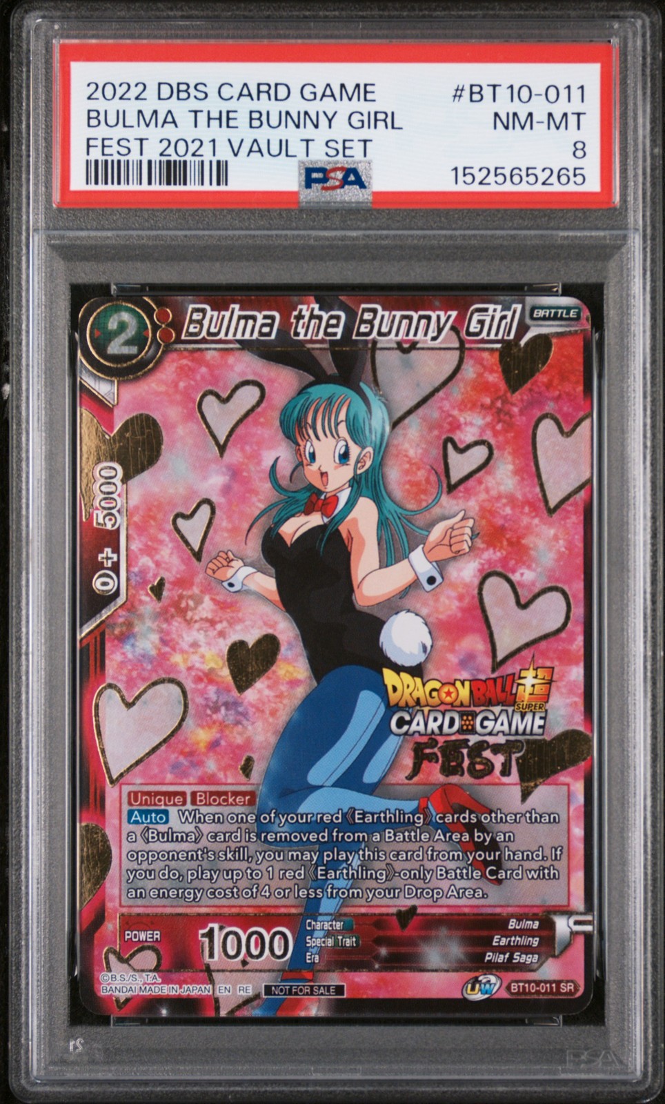 2022 DRAGON BALL SUPER CARD GAME FEST 2021 VAULT SET BULMA THE BUNNY GIRL PSA 8