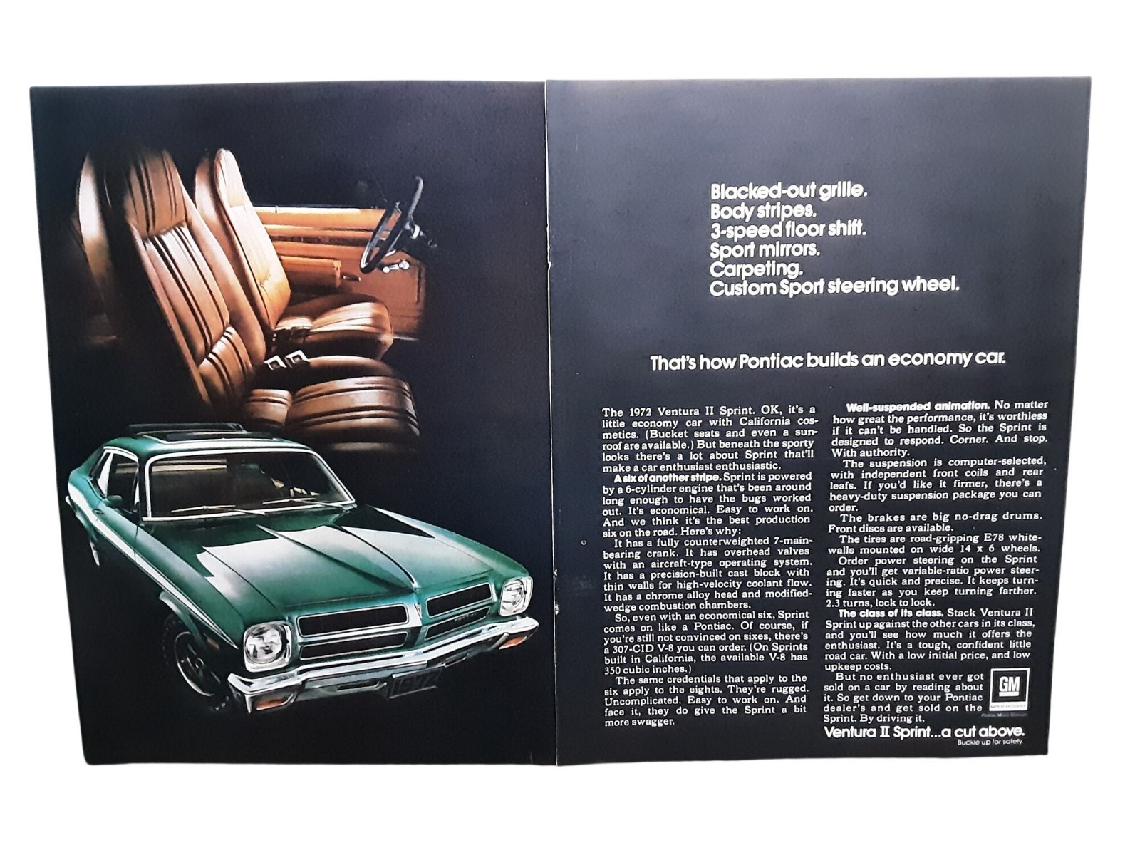 1971 Pontiac Ventura Sprint Ad 1972 Ventura II 2 Page GM Vintage