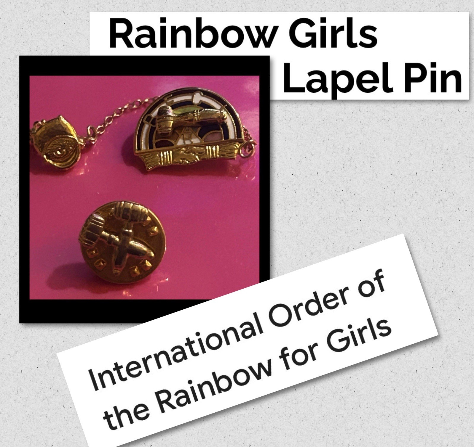 Rainbow Girls - Vintage Two Piece Enamel Lapel Pins - Gavel Pin IORG Rainbow Girls - Vintage Two Piece Enamel Lapel Pins - Gavel Pin IORG