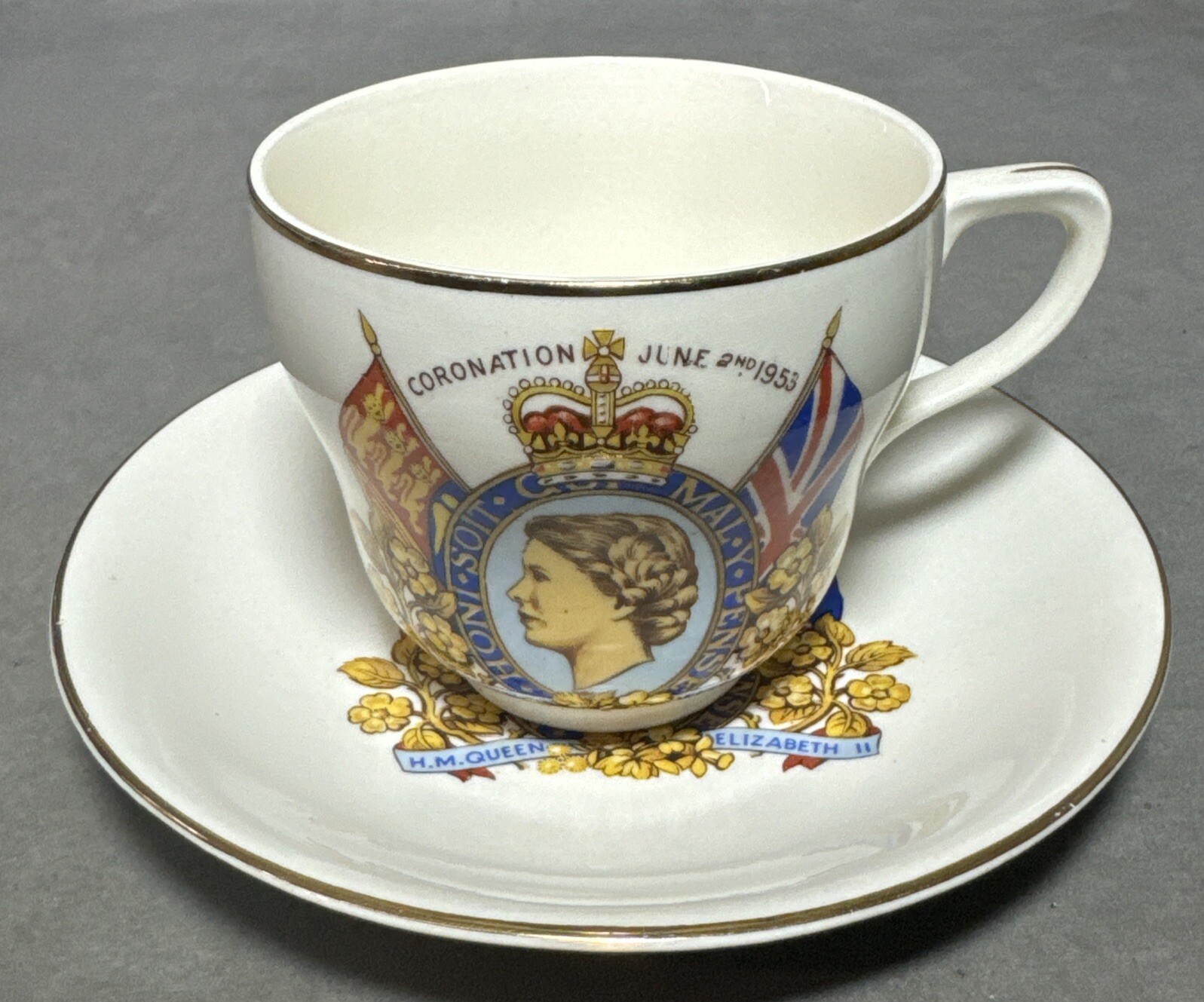 Vintage Royal Queen Elizabeth II 1953 Coronation Teacup Set W/ Plate
