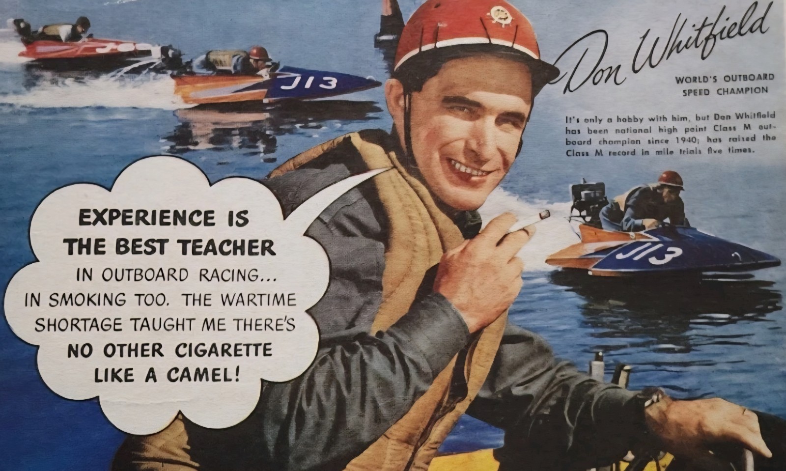 Camel Cigarette Picture Magazine Ad Original Vtg Smoking Decor Outboard Racing 