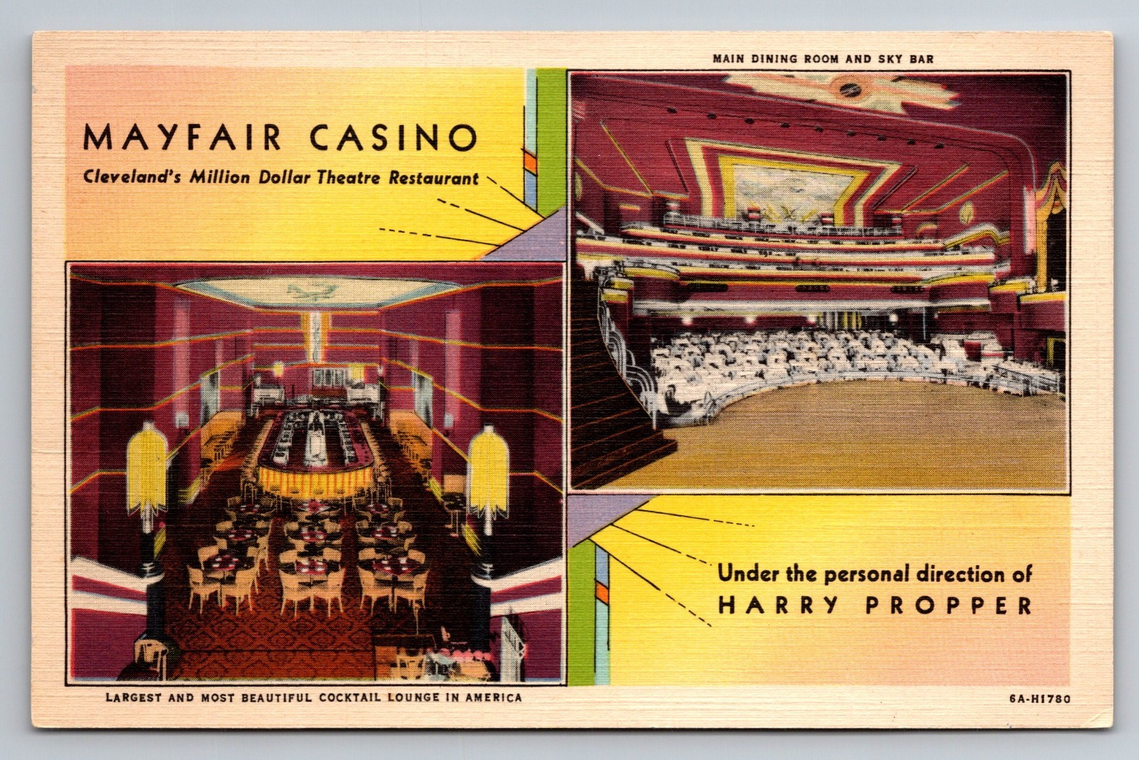 Charming Mayfair Casino in Cleveland, Ohio Vtg Unp Circa 1943 Linen Postcard