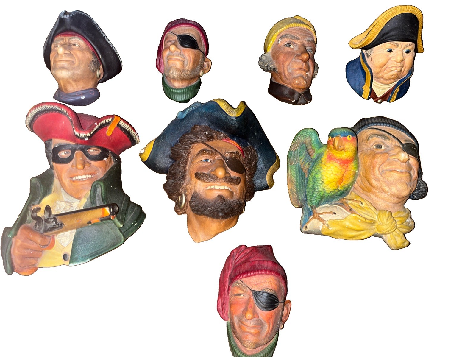 Vintage Bossons England Chalkware Heads~Bundle Lot Of 8 1960’s~Wall Hangers