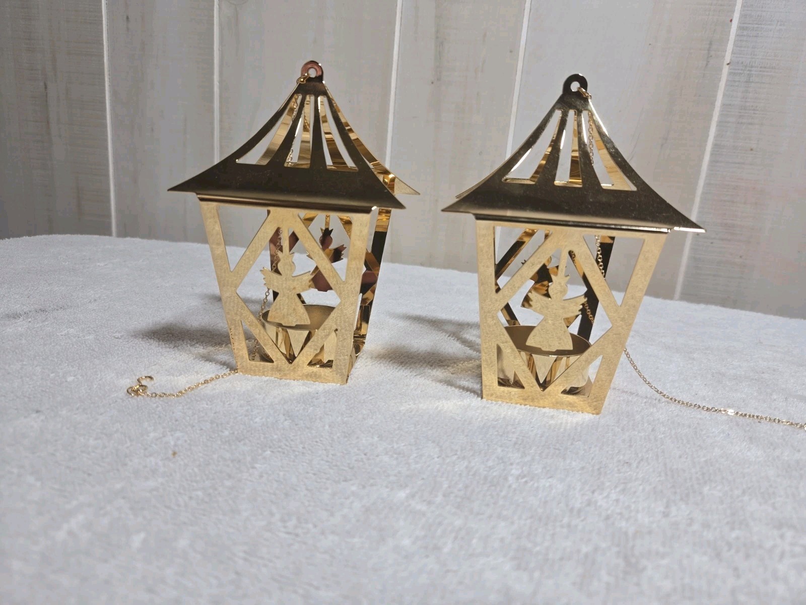 Georg Jensen Christmas Collectibles Tealight Lanterns - Pair of 2 Gold Plated
