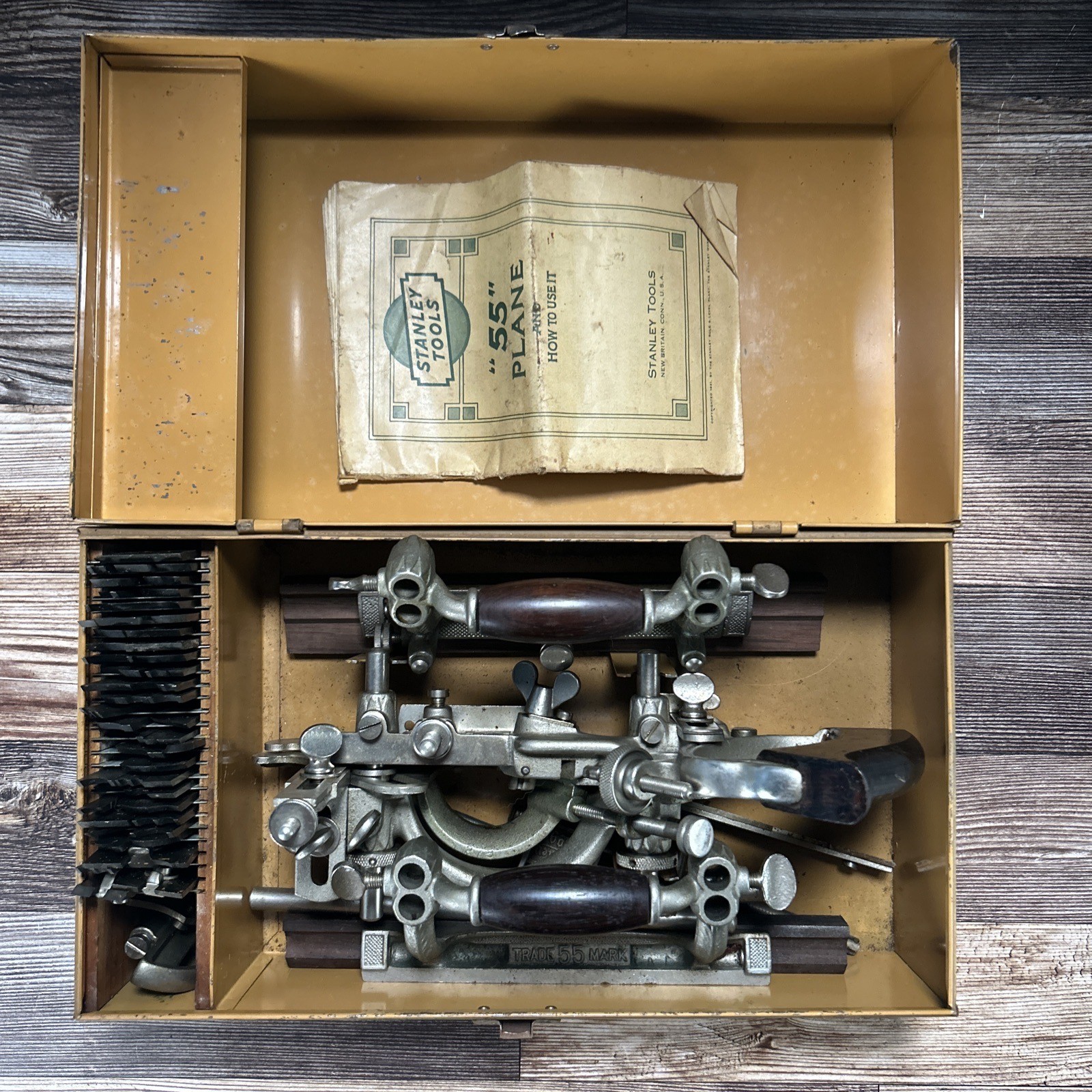 1930s Stanley No 55 Combination Plane W/ Orig Metal Case 54 Cutters EXCEPTIONAL
