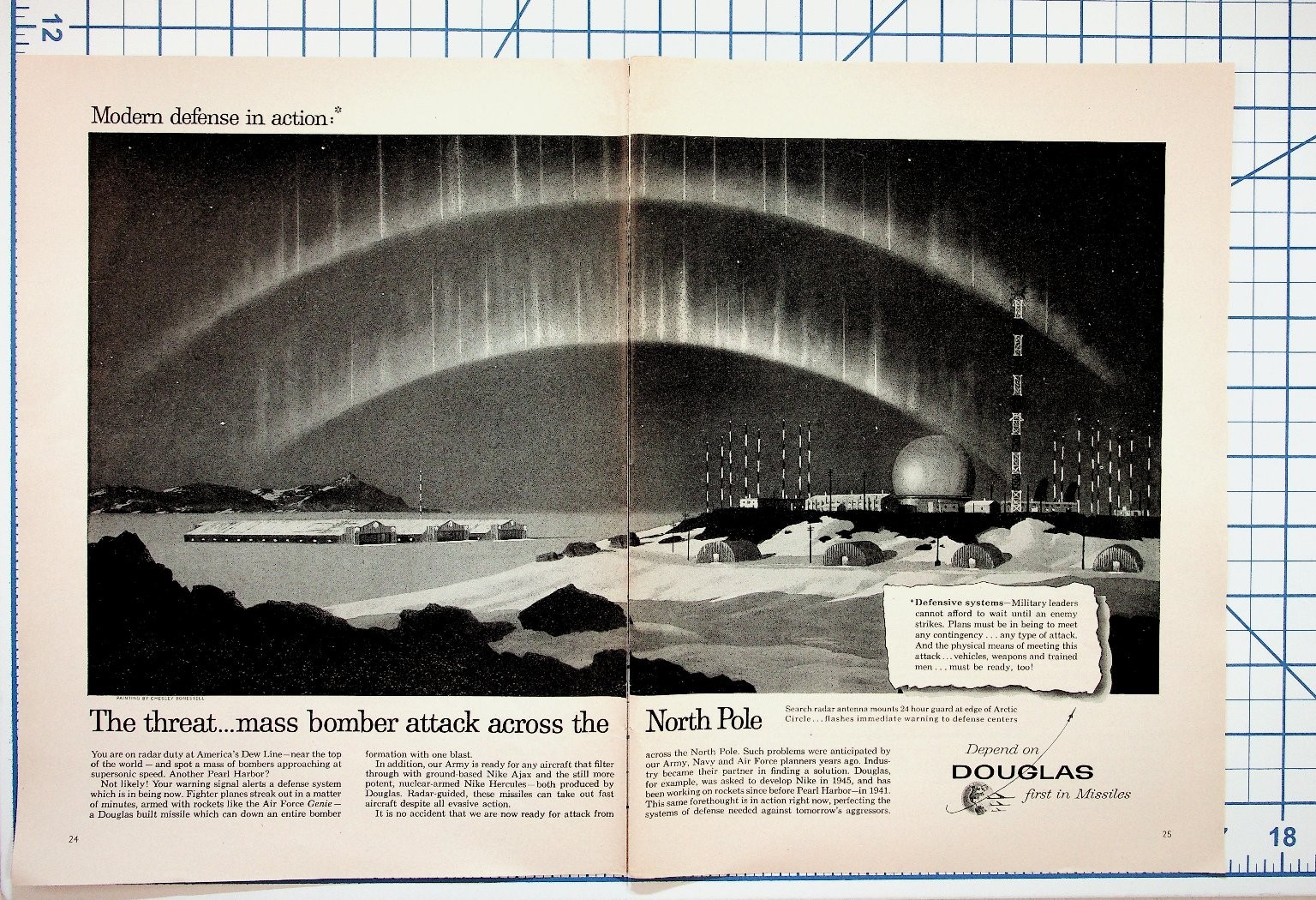 1950s Douglas Missiles DEW Line Cold War Defense Arctic Radar Ad Print