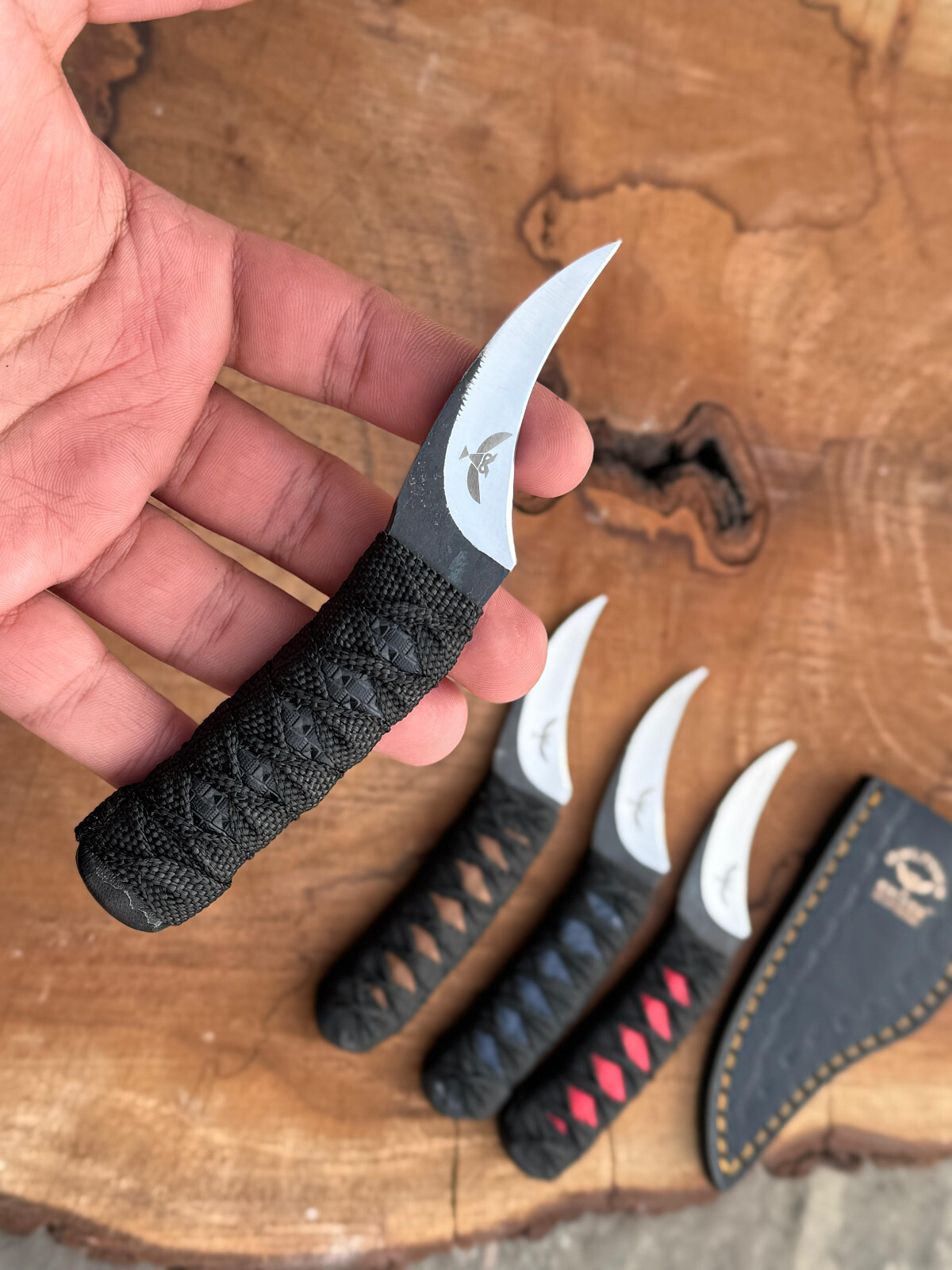 Owltown KATANA HANDLE WRAPPED Pivia Moon Knife, PIKAL ELVIA fusion 12c27 steel