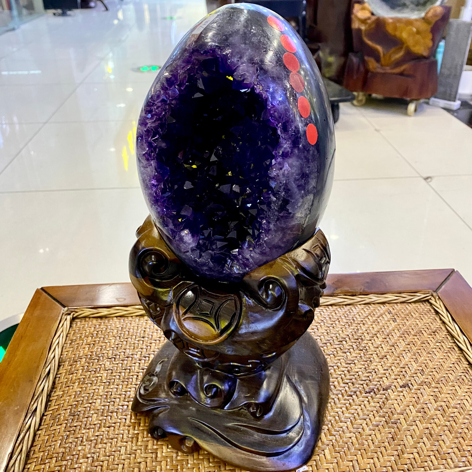 15.43LB High quality Natural Amethyst geode quartz crystal Dinosaur egg healing
