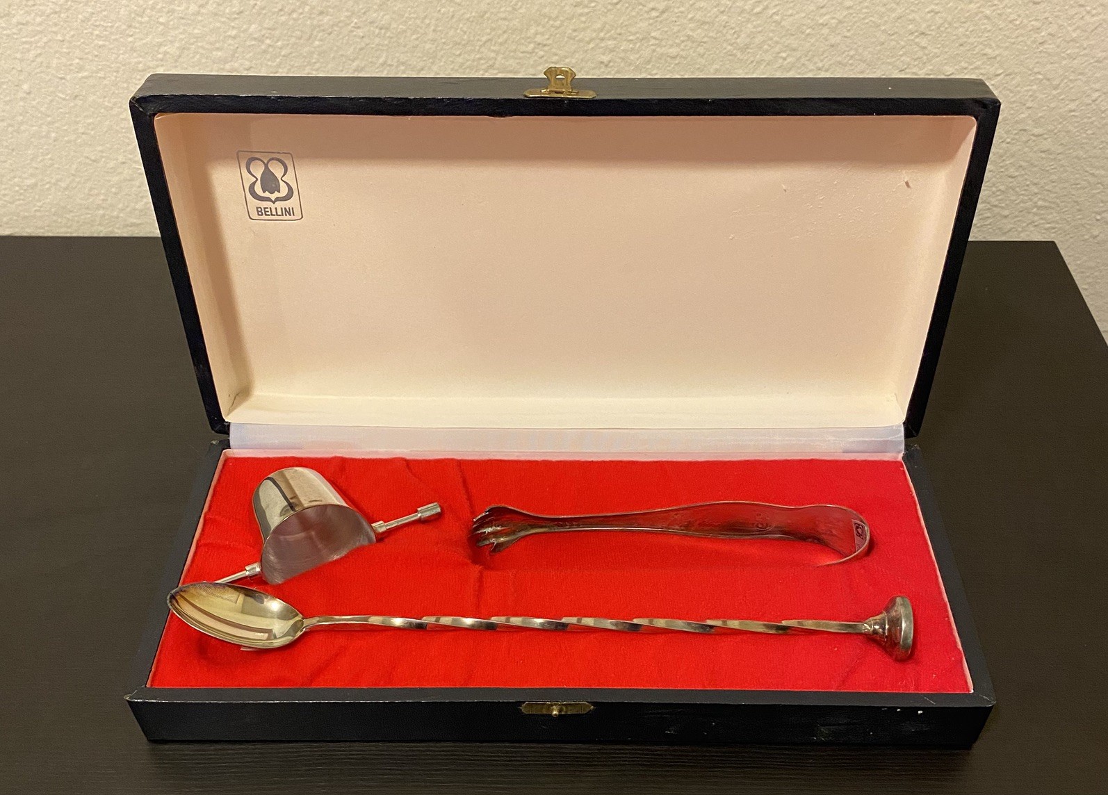 Vintage 3 Piece Silverplate Bellini 60s Bar Tool Kit 