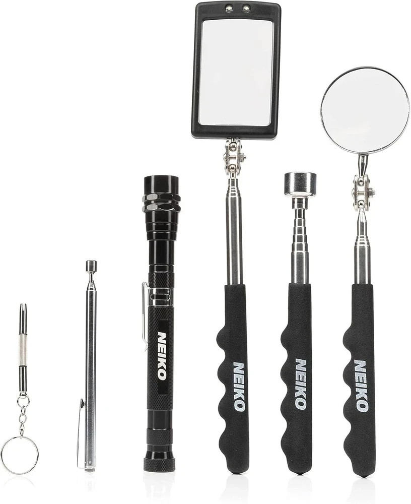 6-Piece Magnetic Pickup Tool Set with Telescoping Mirror & Flashlight