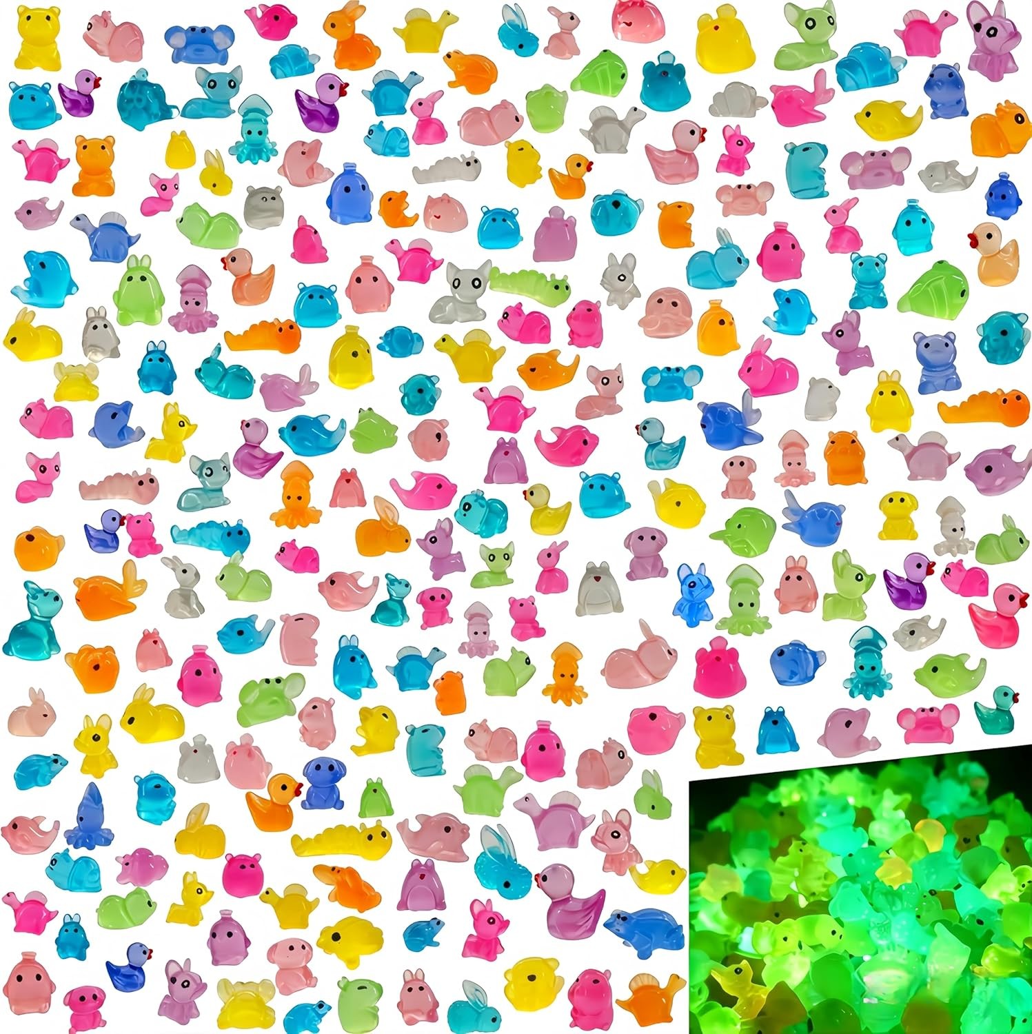 280Pcs Mini Resin Animals Glow in the Dark, Tiny Luminous Animal Figurines Bulk,