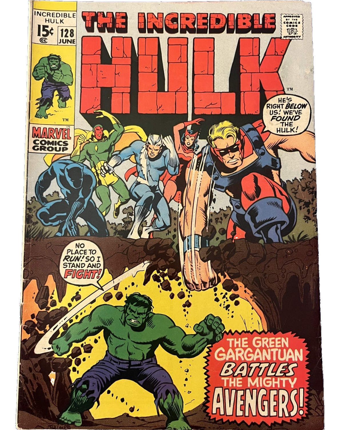 INCREDIBLE HULK #128 Jun 1970 TRIMPE/Hulk Vs Avengers FREE USPS SHIPPING (FN+)