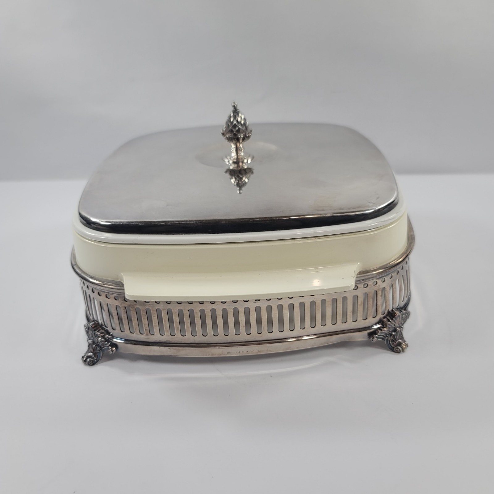 Gorham Silverplate Casserole Melamine Dish Server W/ Lid Pineapple Top MCM