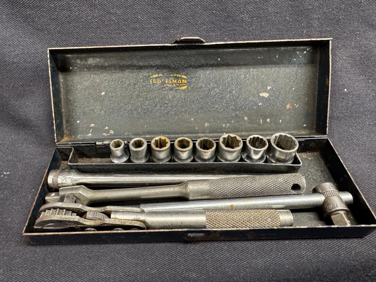 Vintage 1940's Craftsman 1/4 Drive BE Socket Set Underline C, 12 Pieces w/ Box