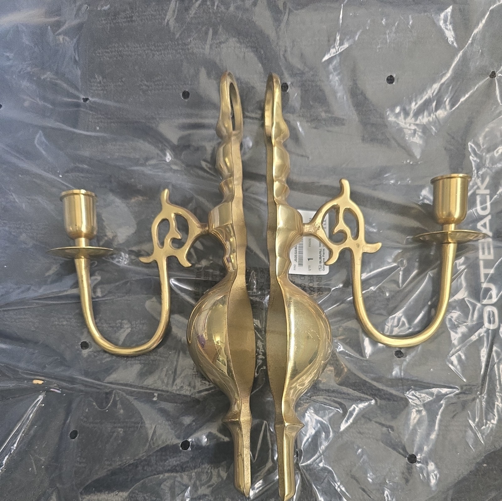 Pair Vintage Solid Brass Wall Candle Sconces Single Arm Colonial Candle Holders Pair Vintage Solid Brass Wall Candle Sconces Single Arm Colonial Candle Holders