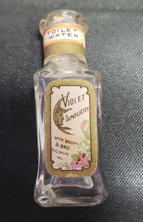 Empty Toilet Water Bottle Antique  Wm H Brown Violet Simplicity Vanity Gift