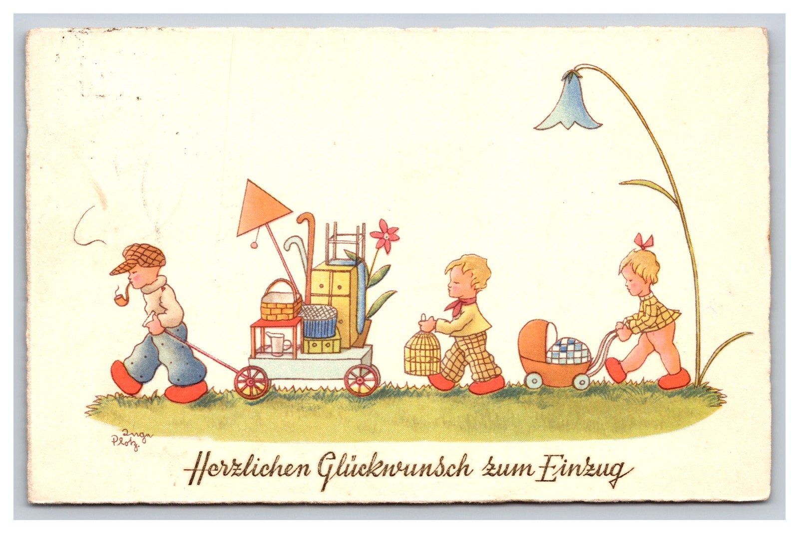 German, Congratulations On Moving In, Smoking, Artist Signed Postcard