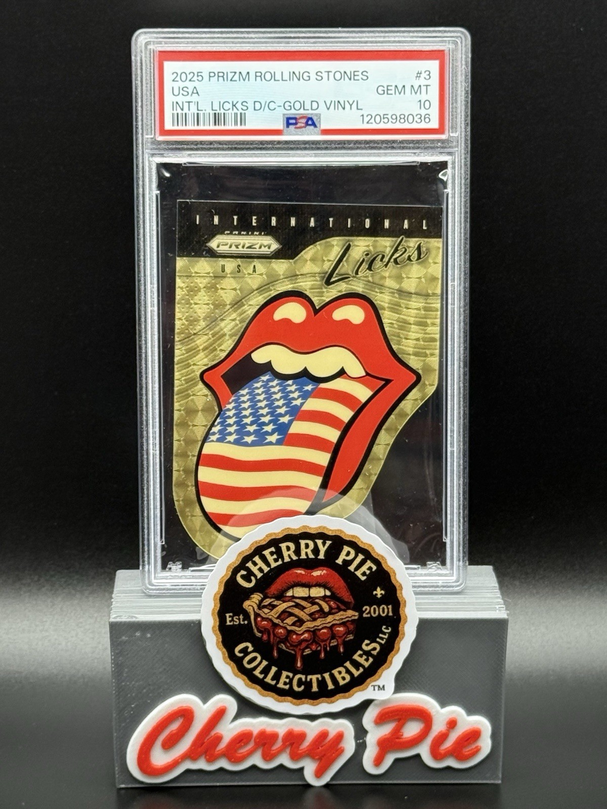 2025 Prizm The Rolling Stones USA Int’l Licks Die-Cut Gold Vinyl /5 PSA 10 POP 1